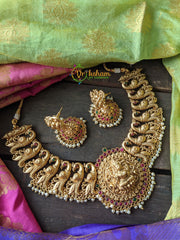 Premium Gold Temple Short Neckpiece -Lakshmi -Peacock -G838
