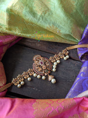 Alluring High Neck Choker - Ruby and green stone -G160