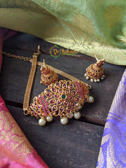 High Neck Choker - Ruby and green stone -G133