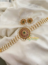 Round Pendant Pearl High Neck Choker-Flower-G4040