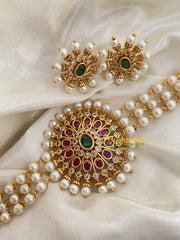 Round Pendant Pearl High Neck Choker-Flower-G4040