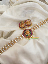 Gold look alike Lakshmi Pearl High Neck Choker-Red green-G4037