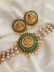 Gold look alike Lakshmi Pearl High Neck Choker-Green-G4038