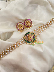 Gold look alike Lakshmi Pearl High Neck Choker-Green Red-G4039