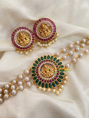 Gold look alike Lakshmi Pearl High Neck Choker-Green Red-G4039