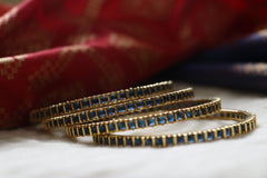 Blue American Diamond Square Bangles - Two pairs-G247
