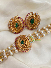 Gold look alike Pearl High Neck Choker-Leaf Branch-G4034