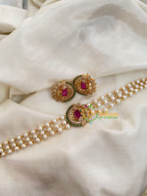 Gold look alike Pearl High Neck Choker-Leaves-Red Green-G4029