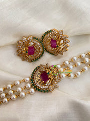 Gold look alike Pearl High Neck Choker-Leaves-Red Green-G4029