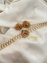 Gold look alike Pearl High Neck Choker-Peacock -Red-G4027