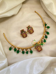 Premium Temple Hasli Choker-Lakshmi-Green Bead-G7385