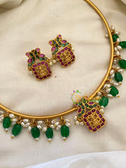 Premium Temple Hasli Choker-Lakshmi-Green Bead-G7385