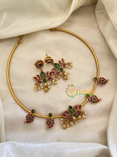 Premium AD Stone Hasli Choker-Lotus-Gold Bead -G7388