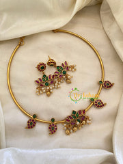 Premium AD Stone Hasli Choker-Lotus-Gold Bead -G7388