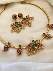 Premium AD Stone Hasli Choker-Lotus-Gold Bead -G7388