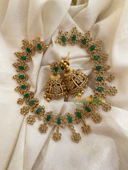 Elegant AD Stone Floral Neckpiece-Green-G4010