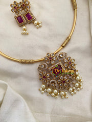 Premium AD Stone Hasli Choker-Red-G7392