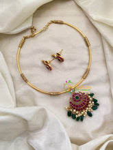 Premium AD Stone Hasli Choker-Green Bead and Pearl-G7399