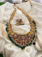 Precious AD Stone Bridal Haram-Green Bead -G3993