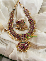 Exquisite Precious AD Stone Short Neckpiece- Gold Pearl- G3989