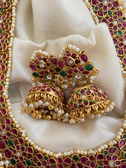 Exquisite Precious AD Stone Short Neckpiece- Gold Pearl- G3989