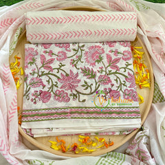 White and Pink Green Jaipur Cotton Suit Material Set-VS1025