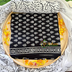 Black and White Jaipur Cotton Suit Material Set-VS1021