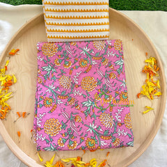 Pink with Mustard Yellow Jaipur Cotton Kurthi Material Set-VS1110