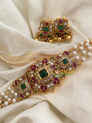 Premium AD Stone Pearl layered High Neck Choker -G3988