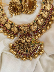 Gold Look Alike Short Neckpiece-Peacock-Gold Bead-G3981