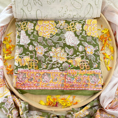 Light Green and White Jaipur Cotton Suit Material Set-VS1022