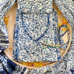 White and Blue Jaipur Cotton Suit Material Set-VS1137