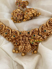 Premium Vishnu Lakshmi Temple Short Neckpiece-G3979