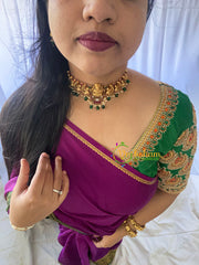 Premium Antique Lakshmi High Neck Choker-Red-Green Bead-G5975