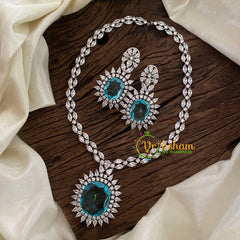 Light Blue American Diamond Pendant Short Neckpiece -G9521