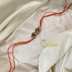 Rakshabandhan Jadau Kundan Rakhi -Dual Paisley-Pink White Green-Red Yellow-RB092