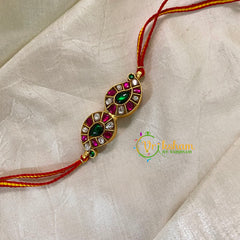Rakshabandhan Jadau Kundan Rakhi -Dual Paisley-Pink White Green-Red Yellow-RB092