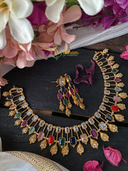 Premium AD Stone Fancy Short Neckpiece -Muticolor-G2616