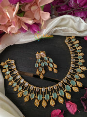 Premium AD Stone Fancy Short Neckpiece -Green-G2617