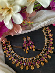 Premium AD Stone Fancy Short Neckpiece -Red -G2618