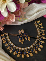 Premium AD Stone Fancy Short Neckpiece-Blue-G2620