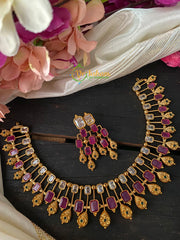 Premium AD Stone Fancy Short Neckpiece-Red Green-G2619