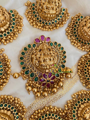 AD stone Lakshmi Billai -Temple Jada Billai-Green Red -G4055