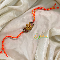 Rakshabandhan Jadau Kundan Rakhi - Lakshmi Flower -Orange Yellow - RB112