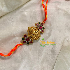 Rakshabandhan Jadau Kundan Rakhi - Lakshmi Flower -Orange Yellow - RB112