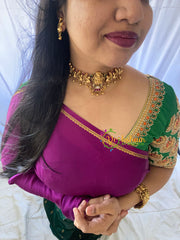 Premium Antique Lakshmi High Neck Choker-Red Green-Gold-G5973