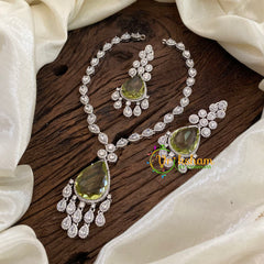 Sapphire Yellow American Diamond Pendant Short Neckpiece -G9524