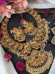 Premium Gold Look Alike Peacock Neckpiece -Rice Pearl-G2608