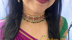 Premium AD Stone High Neck Choker -Green Bead -G5997