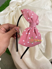 Daily Wear Head Band with Bow-Tiny Dots-Pink White-H027
